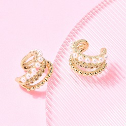 Настоящее золото 18K Латунные серьги-манжеты из прозрачного кубического циркония, с абс пластмассовой имитационной жемчужиной, без кадмия и без свинца, долговечный, стойки покрытие, тройной с-образный, реальный 18 k позолоченный, 13x14x8.5 мм