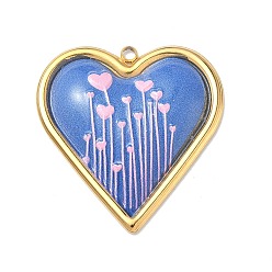 Королевский синий 304 нержавеющей стальной эмали подвески, сердце прелести, ионное покрытие (ip), реальный 18 k позолоченный, королевский синий, 31x29.5x4 мм, отверстие : 1.8 мм