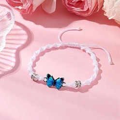 Темно-Голубой Браслеты из сплава бабочки с эмалевыми звеньями, вощеные нейлоновые регулируемые браслеты для парной дружбы, глубокое синее небо, внутренний диаметр: 2~3-3/8 дюйм (5.1~8.5 см), Кулон : 11.5x23x2.5 мм