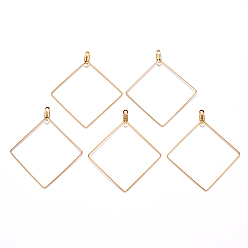 Настоящее золото 18K Вакуумное покрытие pvd 304 подвески из нержавеющей стали, обручание серьги, ромб, реальный 18 k позолоченный, 22 датчик, 47x40x0.6 мм, отверстие : 1.2 мм