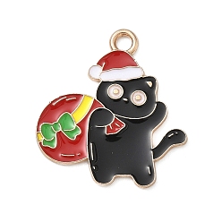 Cat Shape Рождественские эмали сплава подвески, золотой свет, форма кошки, 24x22x1 мм, отверстие : 2 мм