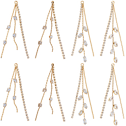 Настоящее золото 18K 8 шт. 2 стили латунные микропаве прозрачные кубические цирконии кисточки цепочки большие подвески, реальный 18 k позолоченный, 72~80 мм, отверстие : 3 мм, 4 шт / стиль