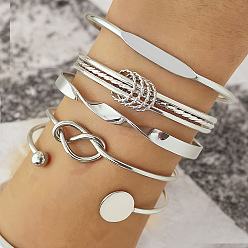 Платина 5шт. браслеты из сплава для женщин, платина, внутренний диаметр: 2-3/4 дюйм (6.9 см)