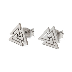 Нержавеющая Сталь Цвет Не тускнеют 304 серьги-гвоздики из нержавеющей стали, наложенный треугольник, цвет нержавеющей стали, 9x10 мм