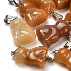 Топаз Нефрит Натуральный топаз нефрита подвески, с 201 вывод из нержавеющей стали, кошка, 24~25x15~16x9~10 мм, отверстие : 4.5x7 мм