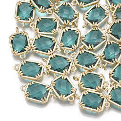 чирок Соединители стеклянные ссылки, с латунной фурнитурой , граненые, прямоугольные, золотые, зелено-синие, 16x9x3.5 мм, отверстие : 1.2 мм