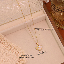 Сердце 304 из нержавеющей стали кулон ожерелья эмали, с кристально горный хрусталь, золотые, сердце с луной и звездой, 15.75 дюйм (40 см), Кулон : 15 мм