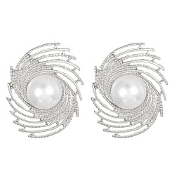 Platinum Alloy Vortex Stud Earrings with Natural Pearl, Platinum, 31x27mm