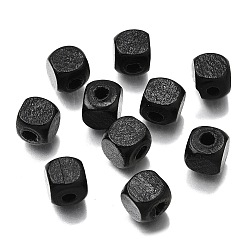 Черный Спрей окрашены деревянные бусины, квадратный, чёрные, 10x10x10 мм, отверстие : 3 мм