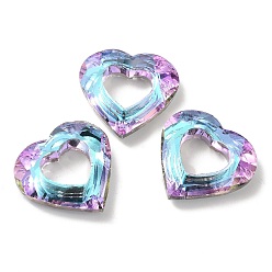 Cyan Electroplated Glass Pendants, Back Plated, Faceted Heart Charms, Cyan, 24.5x26x6mm, Hole: 11x13mm
