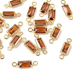 Chocolate SHEGRACE Brass Pave Cubic Zirconia Rectangle Connector Charms, Cadmium Free & Nickel Free & Lead Free, Long-Lasting Plated, Real 18K Gold Plated, Chocolate, 11x3x1.5mm, Hole: 1mm & 1.2mm