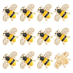 Light Gold 12 шт. железные броши-булавки со стразами в виде пчел, cmолой, золотой свет, 17x23 мм