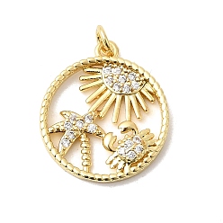 Краб Латунные микро проложить кубического циркония подвески, плоские круглые прелести, долговечный, без кадмия и без свинца, с целью перехода в кольце, золотые, краб, 19x16.5x3 мм, отверстие : 3 мм