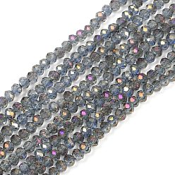 Лиловый Гальванизируйте прозрачное стекло бисер нитей, с полным покрытием цвета радуги, граненые, рондель, сирень, 4x3 мм, отверстие : 0.4 мм, около 123~127 шт / нитка, 16.5~16.9 дюйм (42~43 см)