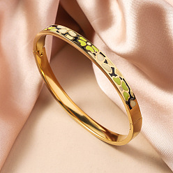 Зелено-Желтый 304 из нержавеющей стали эмаль браслеты, шарнирные браслеты для женщин, ионное покрытие (ip), реальный 18 k позолоченный, зеленый желтый, внутренний диаметр: 2-3/8 дюйм (6 см)