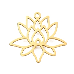 Настоящее золото 18K 304 подвески из нержавеющей стали, лазерная резка, полый шарм лотоса, реальный 18 k позолоченный, 19.5x21x1 мм, отверстие : 1.4 мм
