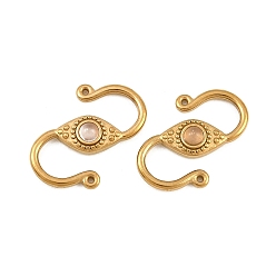 Golden 304 Stainless & Natural Rose Quartz S-Hook Clasps, Connector Charms for Jewelry Making, Golden, 13x8x2.5mm, Hole: 0.5mm