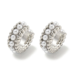 Платина Серьги-каффы из латуни с покрытием стойки для колец, пластиковые серьги с искусственным жемчугом для женщин, без кадмия и без свинца, долговечный, платина, 15x5.5 мм