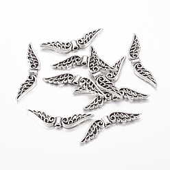 Античное Серебро Сплавочные овальные бусины тибетского стиля , крыло, античное серебро, без свинца и без кадмия, 7.5x30x3 мм, отверстие : 1 мм