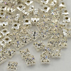 Crystal Sew on Rhinestone, Grade A Glass Rhinestone, with Brass Prong Settings, Garments Accessories, Silver Color Plated Metal Color, Crystal, 5.96~6.14x5.96~6.14mm, Hole: 1mm, about 720pcs/bag