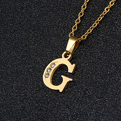 Letter G 201 ожерелья с подвесками из нержавеющей стали и стразами, золотые, Буква G, 17.72 дюйм (45 см), Кулон : 16x11 мм