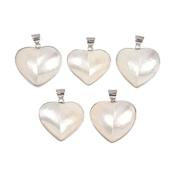 Сердце Природные подвески оболочки, с латунной кромкой, платина, цвет морской раковины, сердце, 30.5~35x32~37x9~12 мм, отверстие : 7.5x6.5 мм