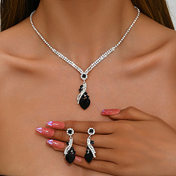 Реактивный Самолет Комплекты из латунных подвесок со стразами и сережек-гвоздиков для женщин, сердце, платина, струя, колье: 12.40 дюйм (31.5 см)