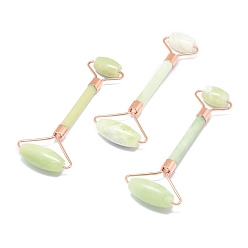 Новый Нефрит Натуральные новые нефритовые массажные инструменты, лицевые ролики, с латунной фурнитурой , для лица, глаза, шея, расслабление мышц тела, розовое золото , 137x39~59 мм