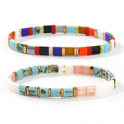 (52) Непрозрачная лаванда 2 Браслеты из богемского стеклянного бисера на резинке для женщин, прямоугольные, разноцветные, 6.30 дюйм (16 см) ~ 6.50 дюйм (16.5 см)