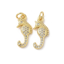 Sea Horse Латунные микро проложить кубического циркония подвески, реальный 18 k позолоченный, с целью перехода в кольце, морской конек, 16.5x7.5x2.5 мм, отверстие : 2.5 мм