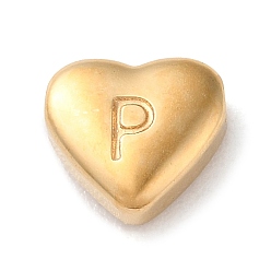 Letter P 201 bolas de acero inoxidable, dorado, corazón, letra p, 7x8x3.5 mm, agujero: 1.5 mm