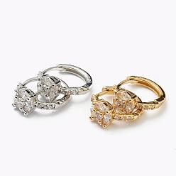 (52) Непрозрачная лаванда Серьги-кольца из латуни с микропаве из прозрачного кубического циркония, цветок, разноцветные, 16.5x13x6 мм, штифты : 1 мм