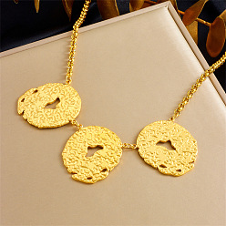 Oval 304 Кулон-нагрудник из нержавеющей стали с текстурированной поверхностью для женщин, золотые, овальные, 16.54 дюйм (42 см), Кулон : 30 мм