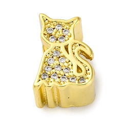 Настоящее золото 18K Стойки обшивки латунь микро проложить кубического циркония бусы, долговечный, без кадмия и без свинца, форма кошки, реальный 18 k позолоченный, 12x9x9 мм, отверстие : 5 мм