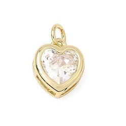 Corazón Micro latón allanan colgantes cúbicos del zirconia, larga duración plateado, chapado en rack, sin plomo y el cadmio, real 18 k chapado en oro, corazón, 12x10x4.5 mm, agujero: 3 mm