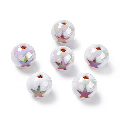 Темная Орхидея УФ-покрытие радужными переливающимися акриловыми бусинами, круглые с рисунком звезд, темные орхидеи, 15 мм, отверстие : 3.7 мм