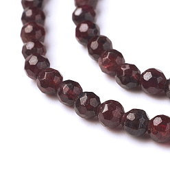 Garnet Natural Garnet Beads Strands, Faceted, Round, 4mm, Hole: 1mm, about 91pcs/strand, 15 inch(38.5cm)