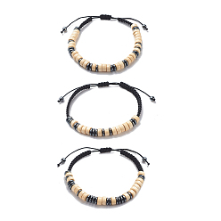 Бежевый 3шт. 3 Набор штабелируемых браслетов в стиле азбуки Морзе, браслеты из плетеных бусин из натурального клена и синтетического гематита для мужчин и женщин, бежевые, внутренний диаметр: 1-3/4~3 дюйм (4.5~7.5 см), 1 шт / стиль