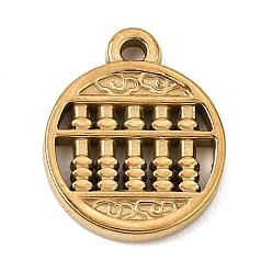 Real 18K Gold Plated 304 Stainless Steel Pendants, Flat Round with Abacus Charms, Ion Plating(IP), Real 18K Gold Plated, 15.5x12.5x2mm, Hole: 1.2mm
