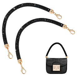 Золотой 2шт. круглые ручки для сумок из синтетического каучукового шнура с блестящими стразами, Сплав с застежками, золотые, 305x10 мм