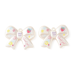 Bowknot Печатные непрозрачные акриловые большие подвески, текстура, очарование бантом, 44x55x8 мм, отверстие : 3.5 мм