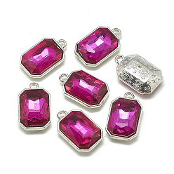 Camellia Alloy Glass Pendants, Faceted, Rectangle Octagon, Platinum, Camellia, 19x12x5mm, Hole: 1.5mm