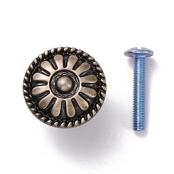 Antique Bronze Vintage Victorian Floral Pattern Alloy Cabinet Door Knobs, Kitchen Drawer Pulls Cabinet Handles, with Iron Screws, Antique Bronze, 20.5x23.5mm