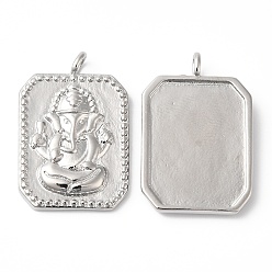 Платина Экологически чистые подвески из латуни с гальванопокрытием, долговечный, без свинца и без кадмия, восьмиугольник с шармом ганеша, платина, 24x16x3 мм, отверстие : 3x2 мм