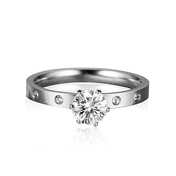 Нержавеющая Сталь Цвет 201 женские кольца со стразами из нержавеющей стали, цвет нержавеющей стали, размер США 10 (19.8 мм)