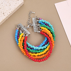 Разноцветный Браслеты из сплава и пластика в стиле бохо с многорядными бусинами для женщин, красочный, 7-1/4 дюйм (18.5 см)