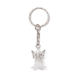 White Angel Acrylic & Alloy Pendant Keychain, with Iron Split Key Rings, White, 7.8cm