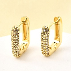 Настоящее золото 18K Латунные серьги-кольца из прозрачного кубического циркония, без свинца и без кадмия, долговечный, стойки покрытие, прямоугольные, реальный 18 k позолоченный, 14x12x3 мм