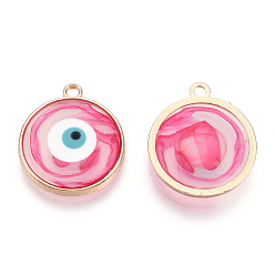 Светло-Вишневый Эпоксидная смола эмаль подвески, Злые чары глаз, с реечным покрытием из сплава светло-золотистого цвета с открытой задней панелью, без кадмия, без никеля и без свинца, светло-вишневый, 21.5x18.5x2.5~3 мм, отверстие : 1.8 мм