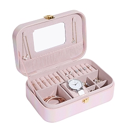 Misty Rose Rectangle PU Imitation Leather Jewelry Storage Boxes with Mirror Inside, for Necklaces Bracelets Earrings Rings, Misty Rose, 22x15x7cm